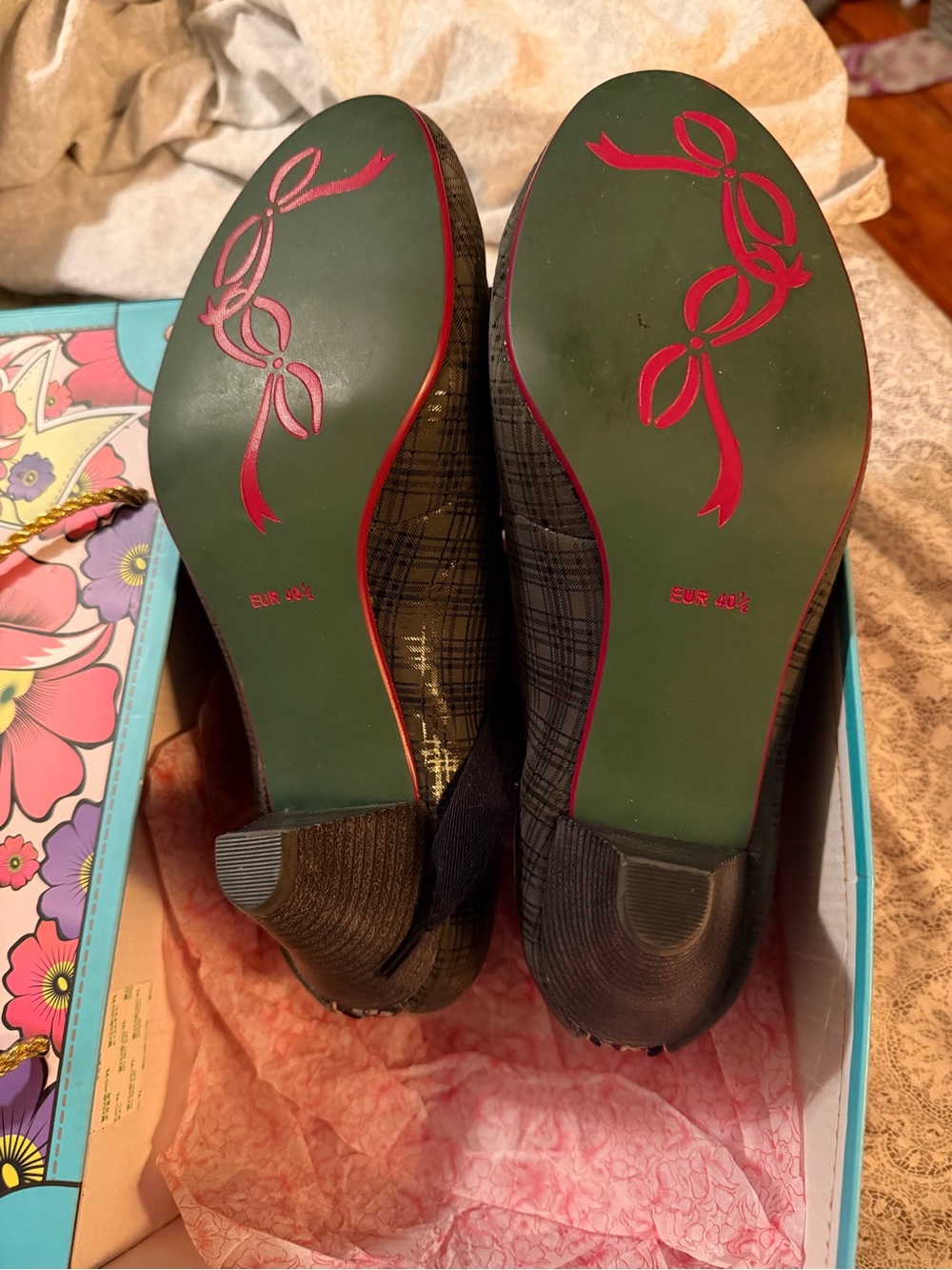 Poetic License /irregular choice Navy Plaid Heeled Oxfords with Multicolor Trim - Picture 4 of 7